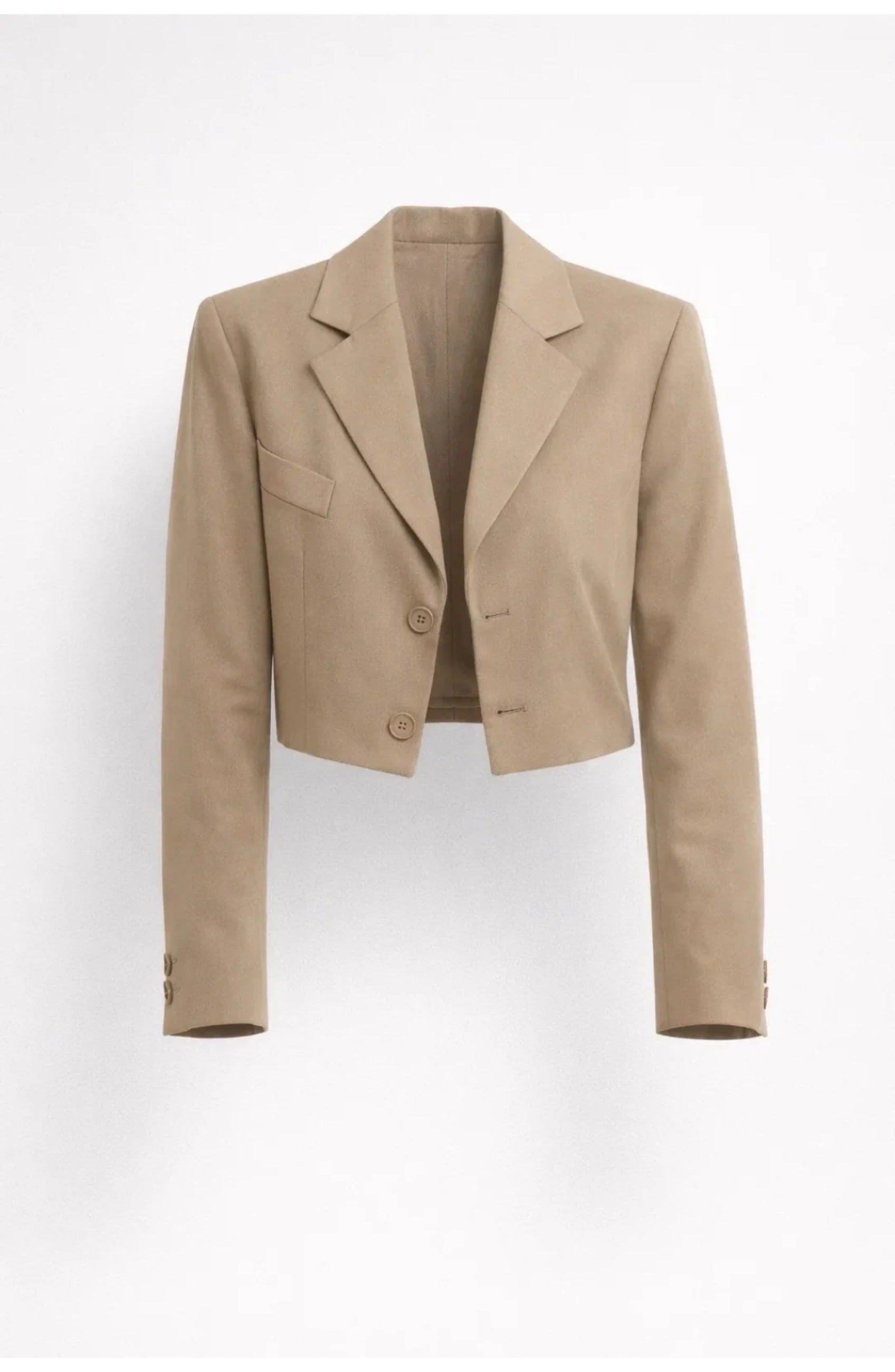Women's Cropped Blazer | Tailored Fit | Lapel Collar | Beige