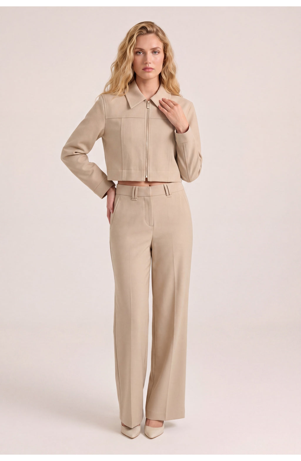 Women's Co-Ord Set | Cropped Jacket and High-Waist Wide Trousers | Elegant Style