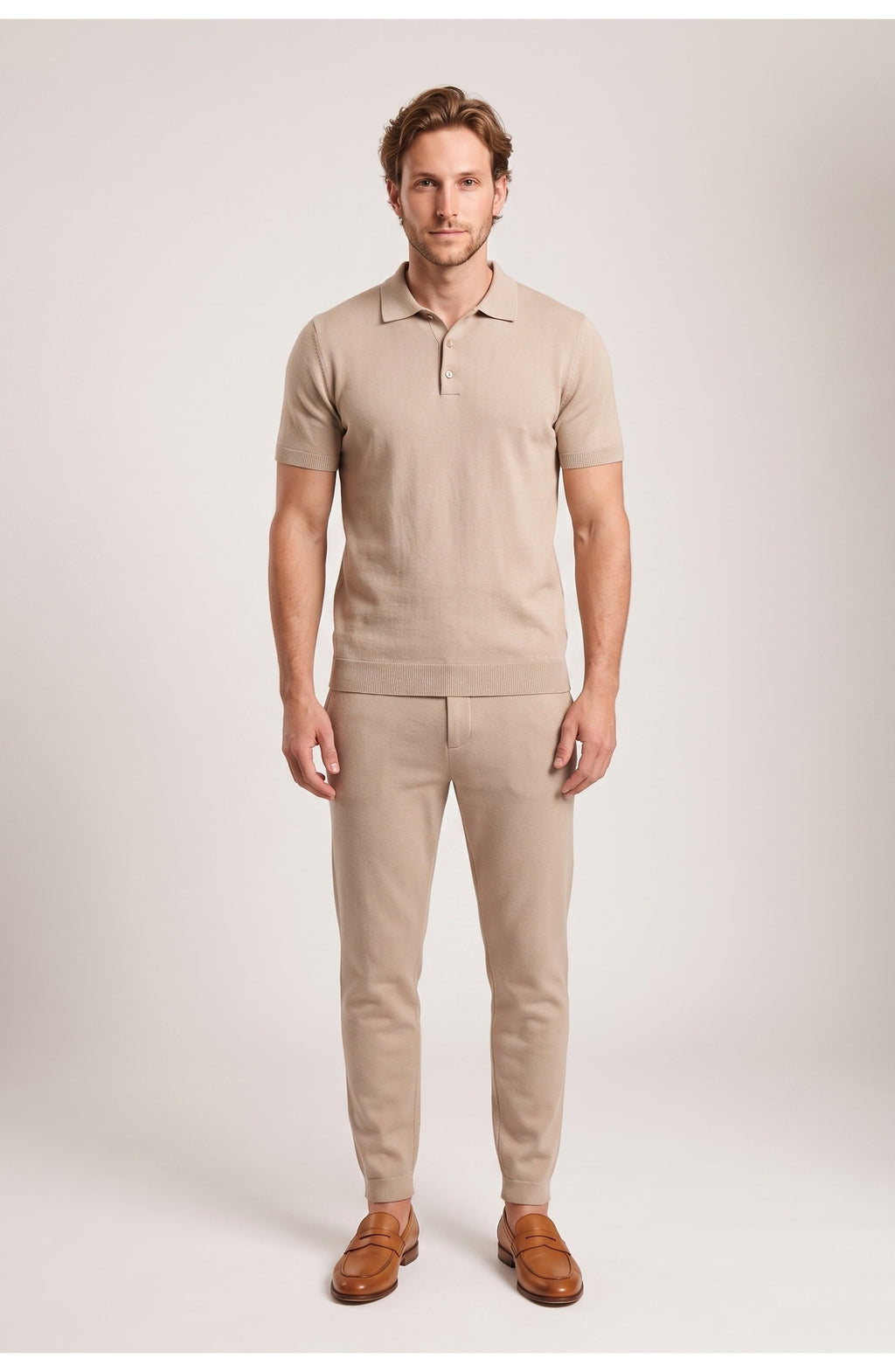 Men's Knit Polo and Trouser Co-Ord Set | Short Sleeves | Tapered