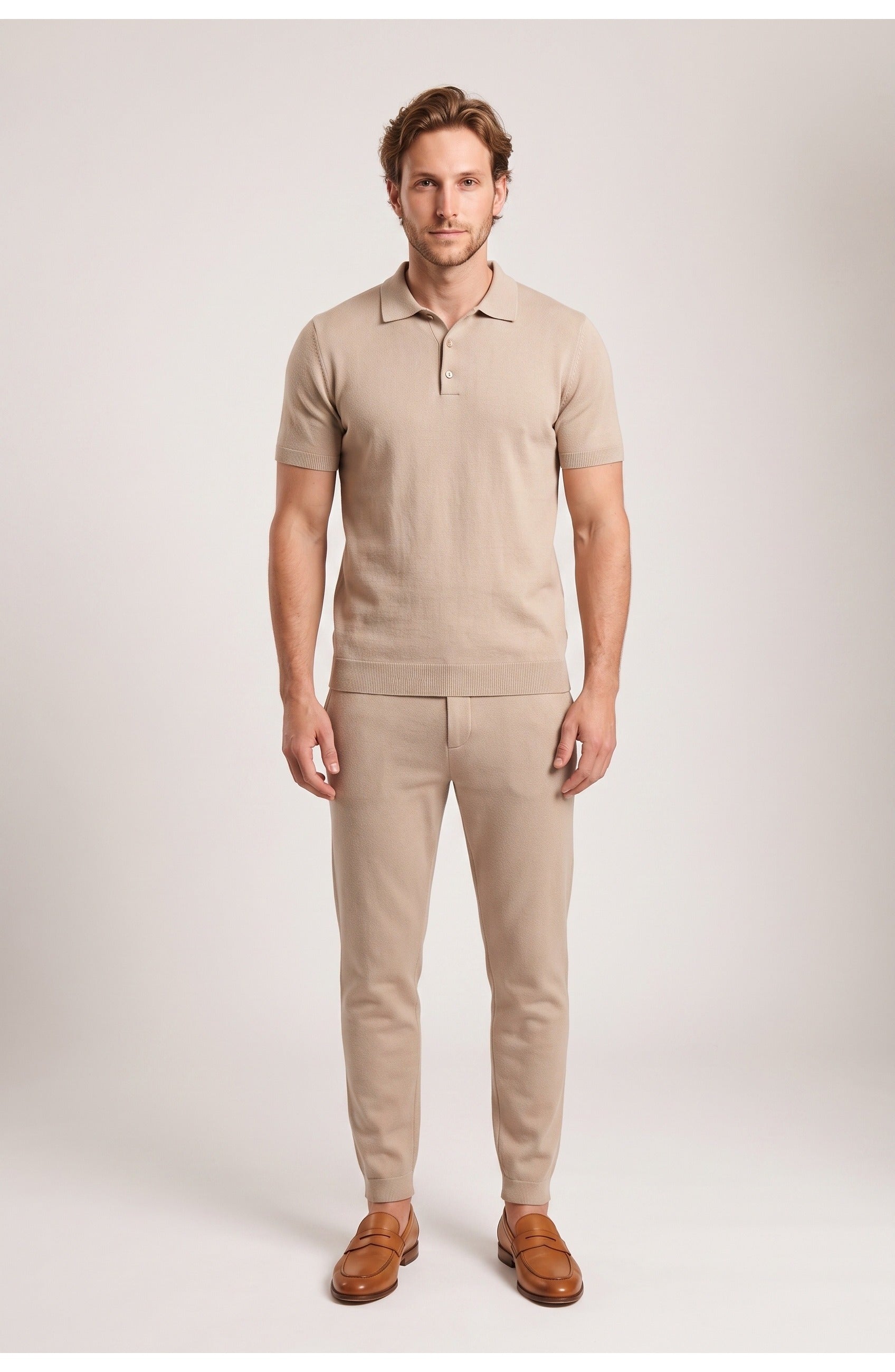 Men's Knit Polo and Trouser Co-Ord Set | Short Sleeves | Tapered
