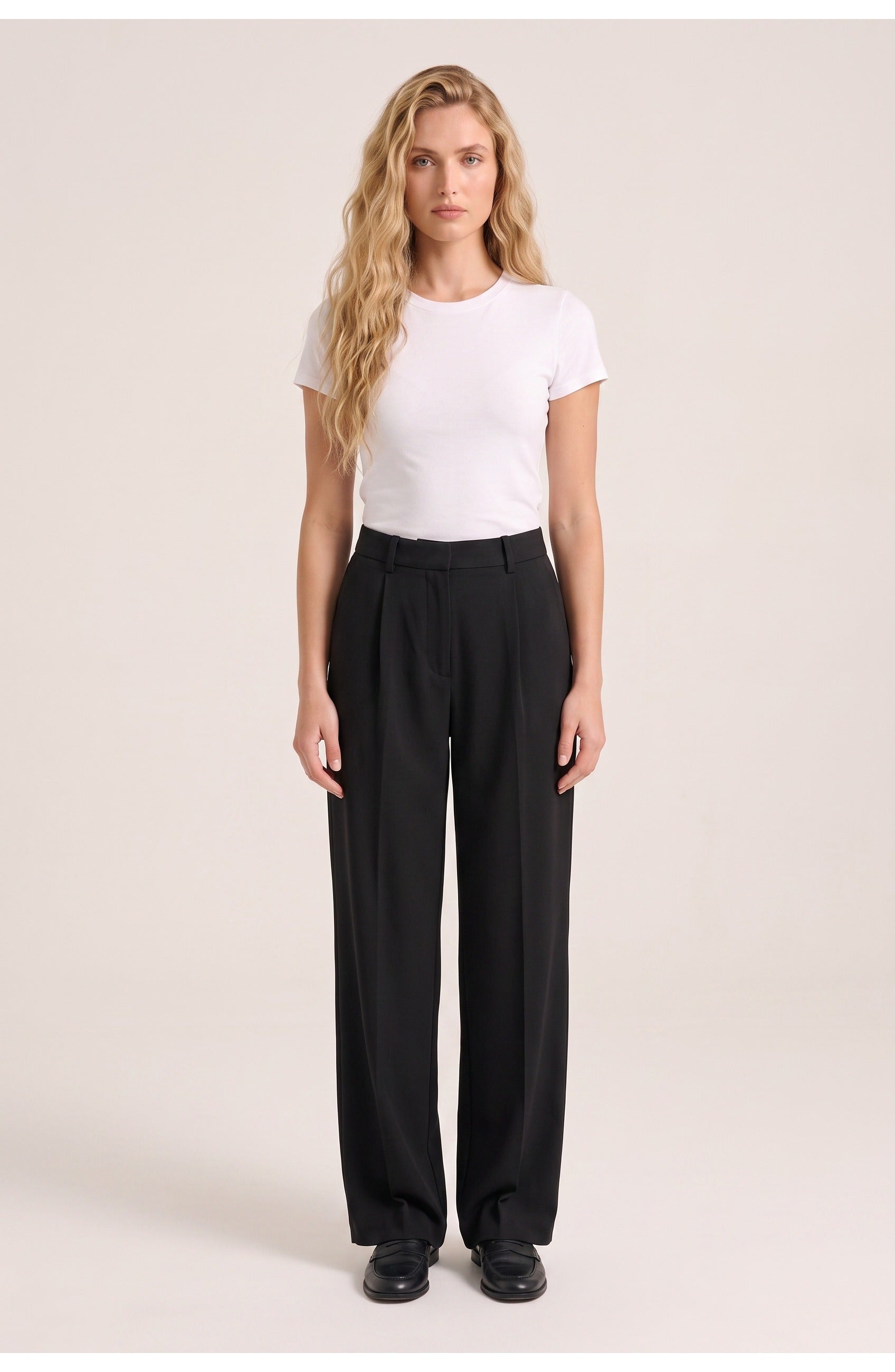 Women's High-Waist Wide-Leg Trousers | Pleated Front | Belt Loops