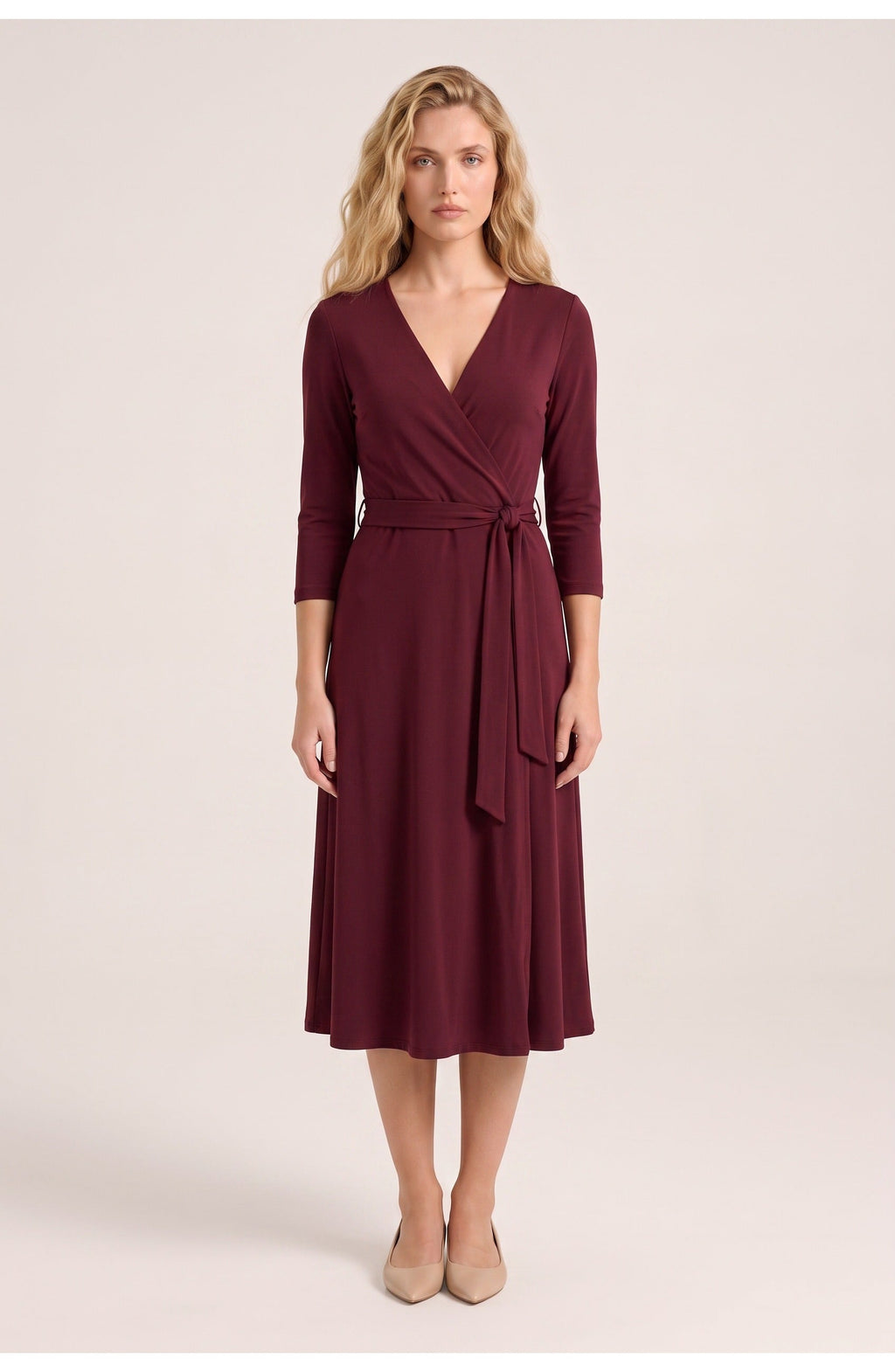 Women's Wrap Midi Dress | Surplice V-Neck | Tie Waist