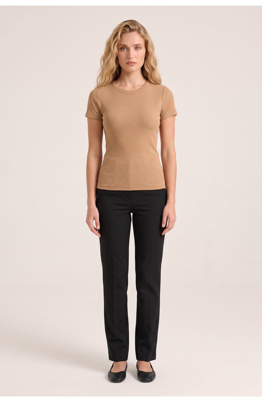 Women's Ribbed Crew Neck T-Shirt | Short Sleeves | Fitted