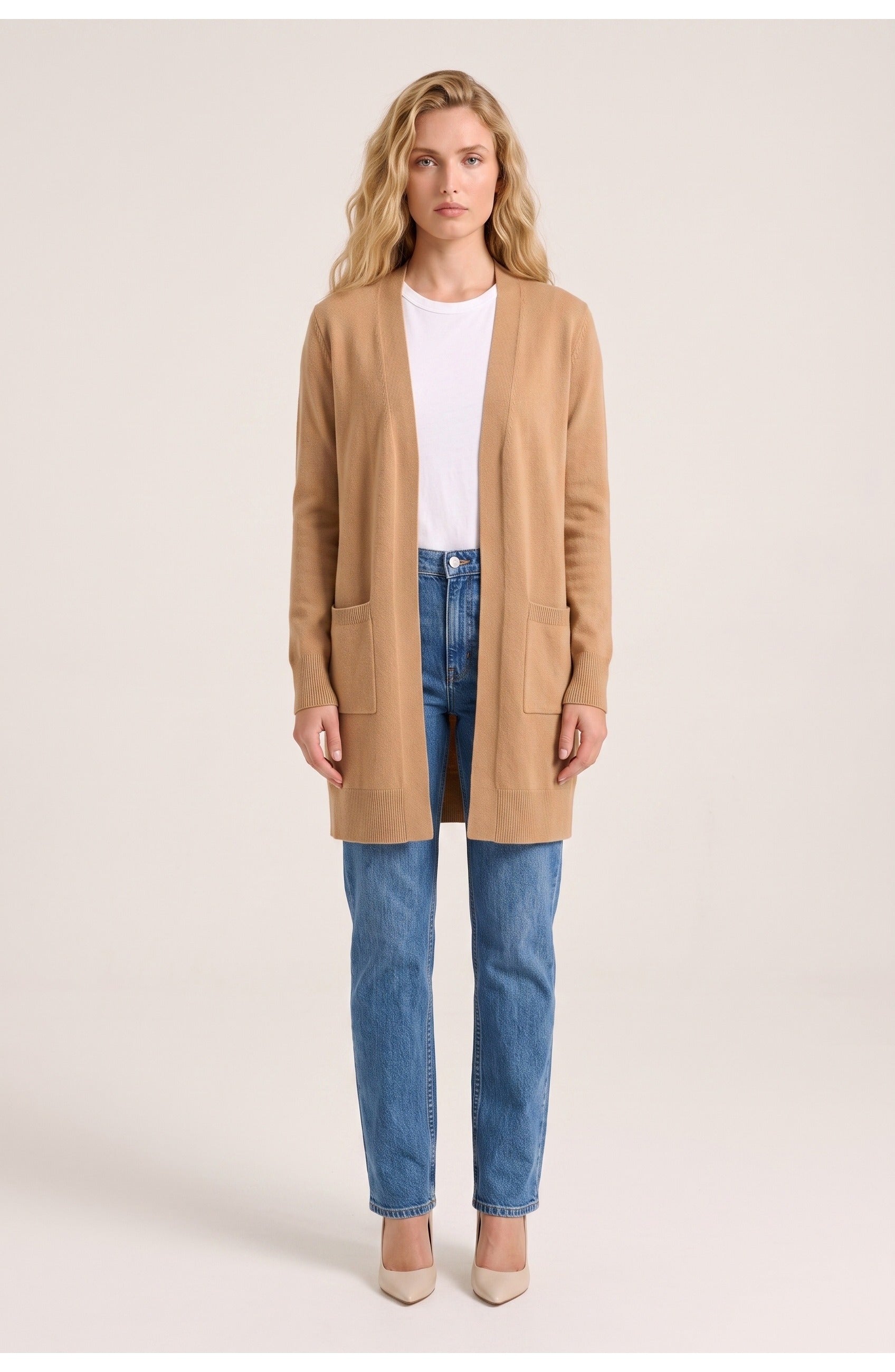 Women's Longline Cardigan | Open Front | Patch Pockets