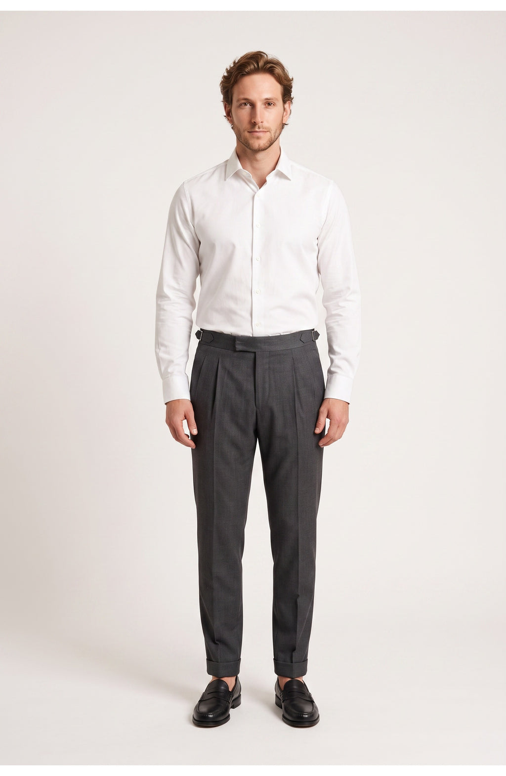Men's Pleated Trousers | Tapered Leg | Side Adjusters