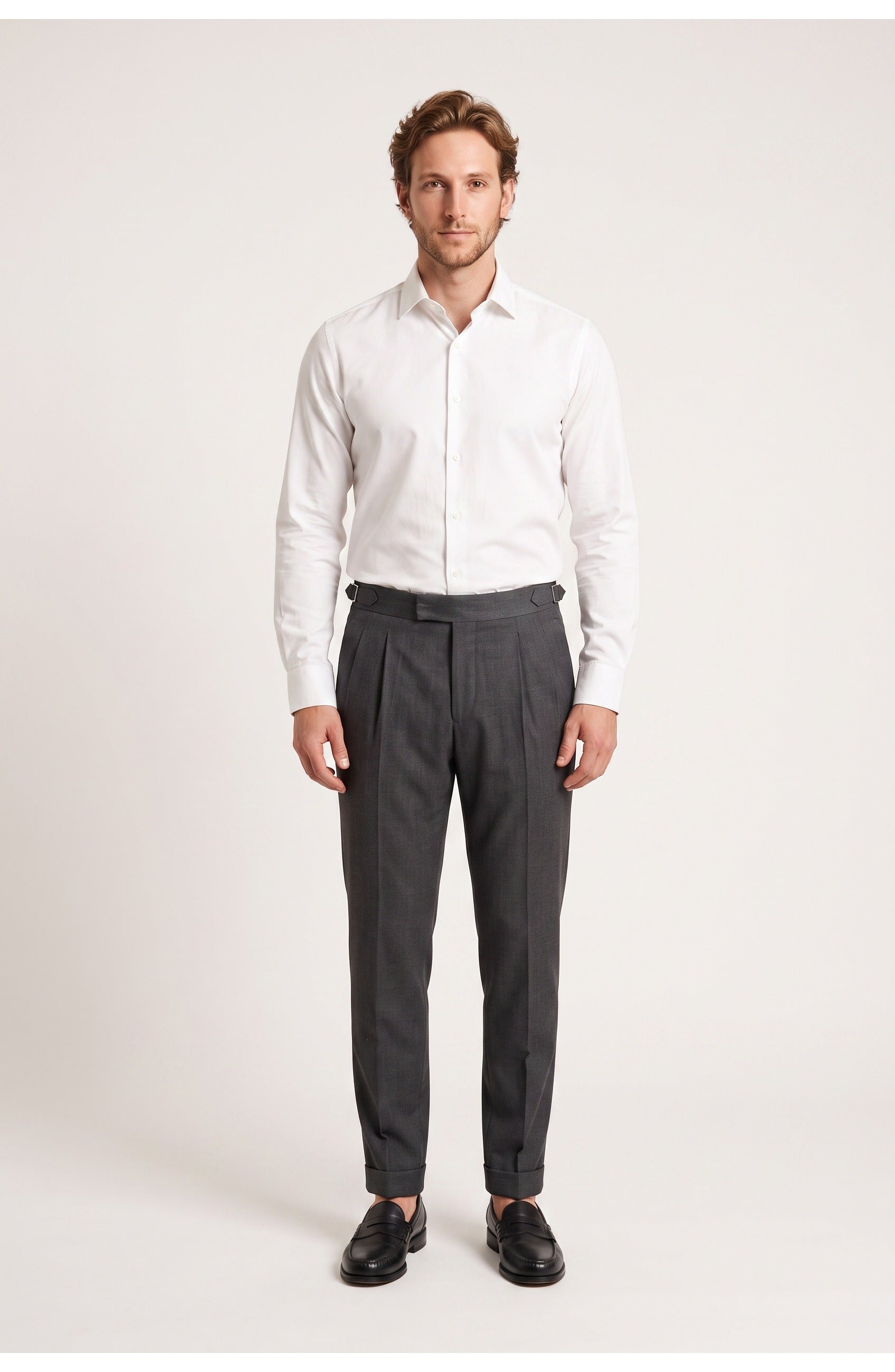 Men's Pleated Trousers | Tapered Leg | Side Adjusters