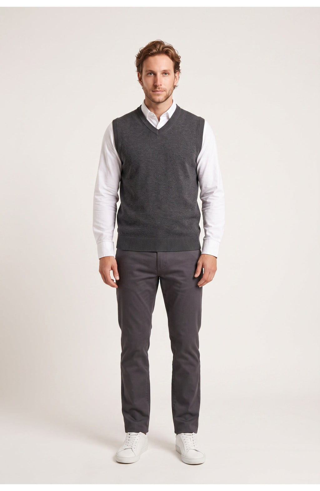 Men's V-Neck Vest | Sleeveless | Ribbed Trims