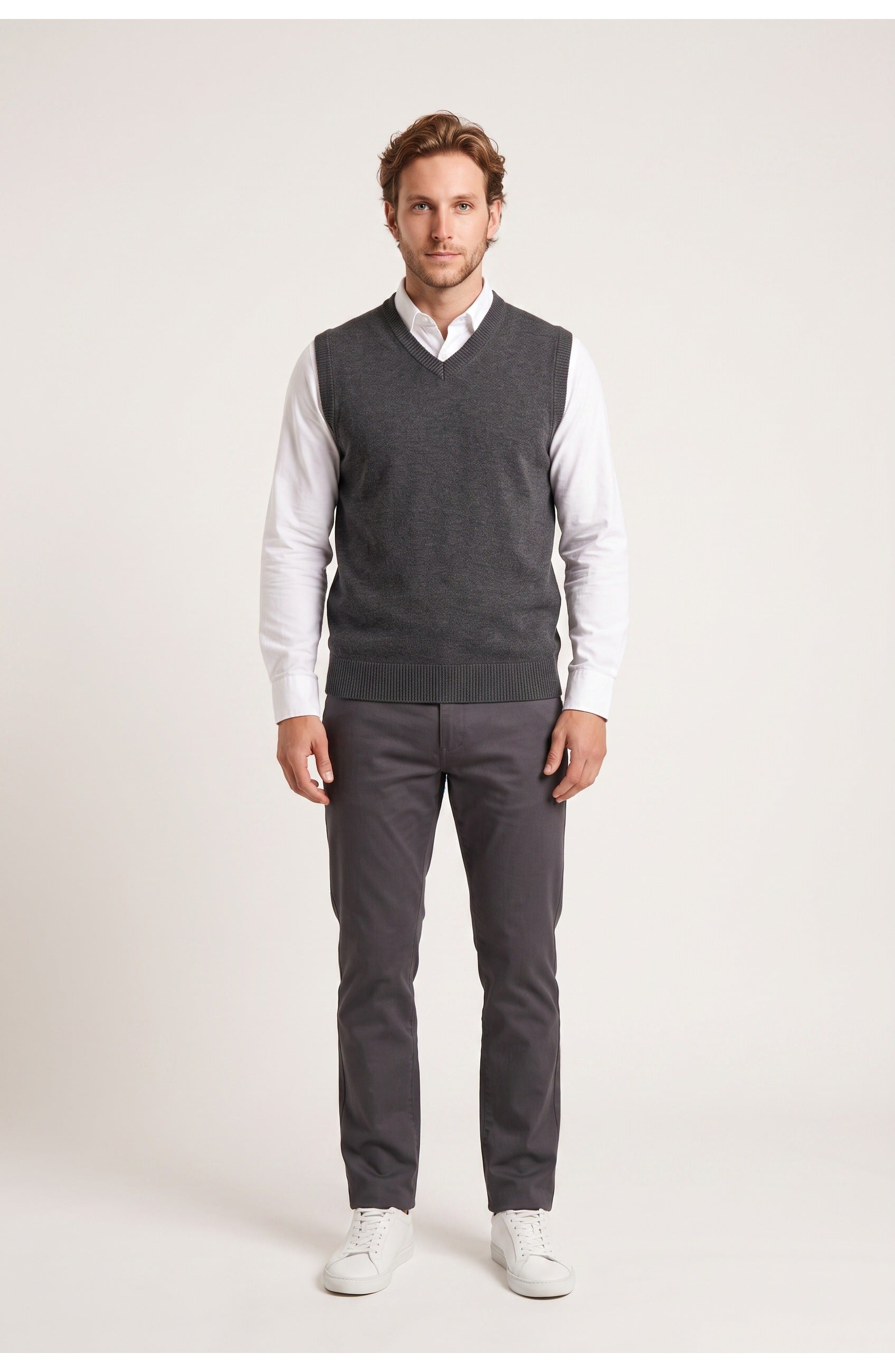Men's V-Neck Vest | Sleeveless | Ribbed Trims