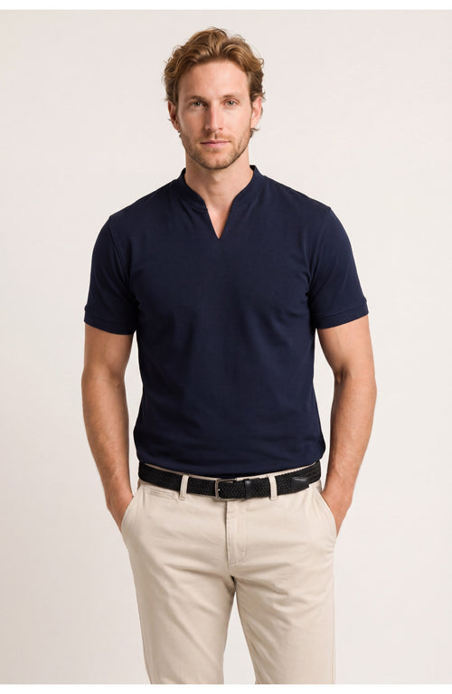 Men's High Neck T-Shirt | V-Split | Smart Casual Summer