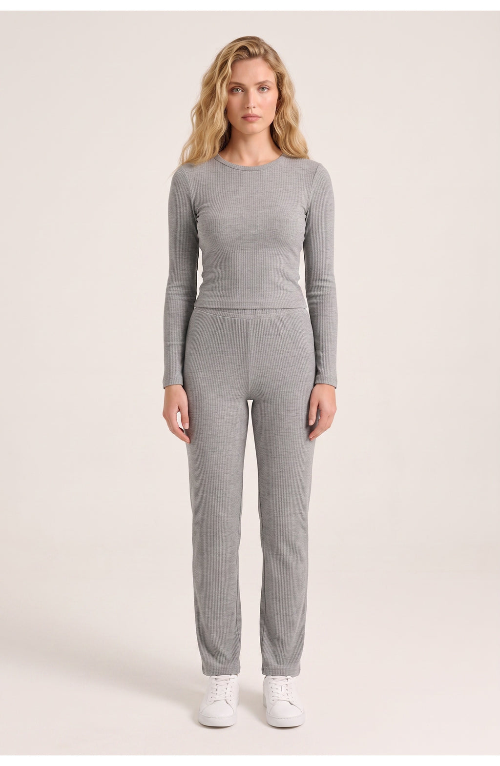 Women's Ribbed Lounge Co-Ord Set | Fitted Top and Straight Trousers