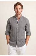 Men's Relaxed Fit Shirt | Stand-Up Collar | Long Sleeve Summer