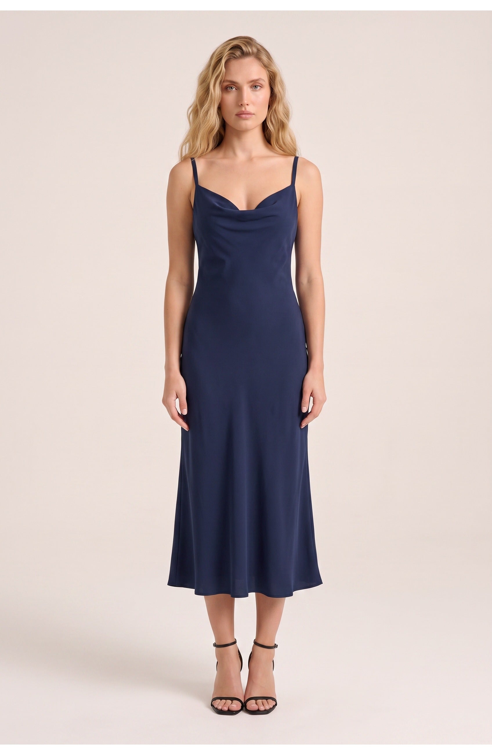 Women's Slip Midi Dress | Cowl Neck | Thin Straps