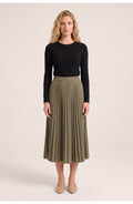 Women's Pleated Midi Skirt | Elastic Waist | A-Line