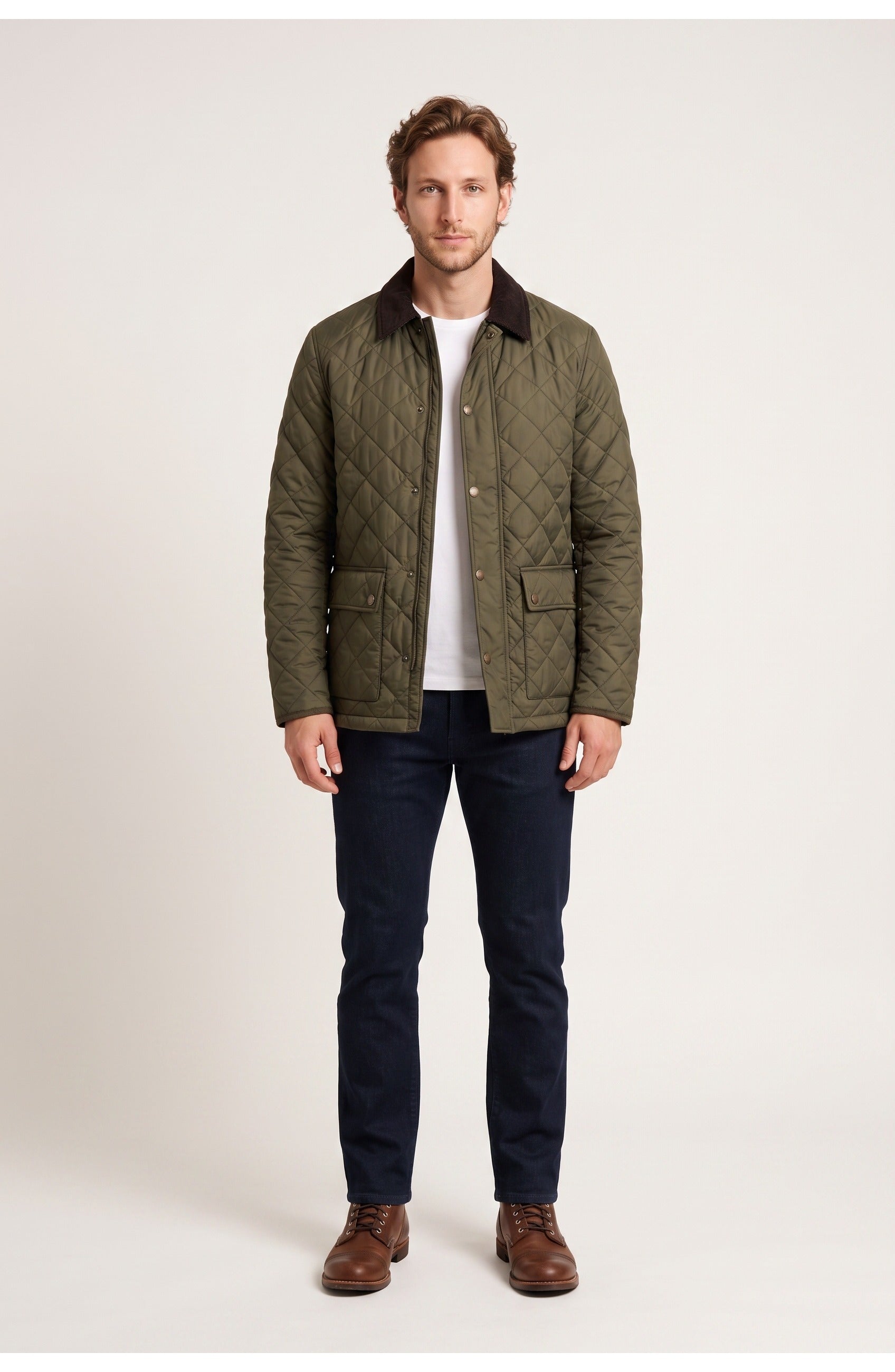 Men's Quilted Field Jacket | Patch Pockets | Press-Stud Front