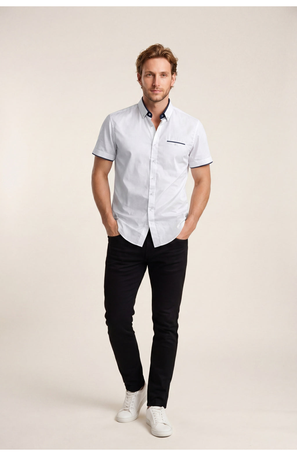 Men's Regular Fit Short Sleeve Shirt | Contrast Detail | Summer Style