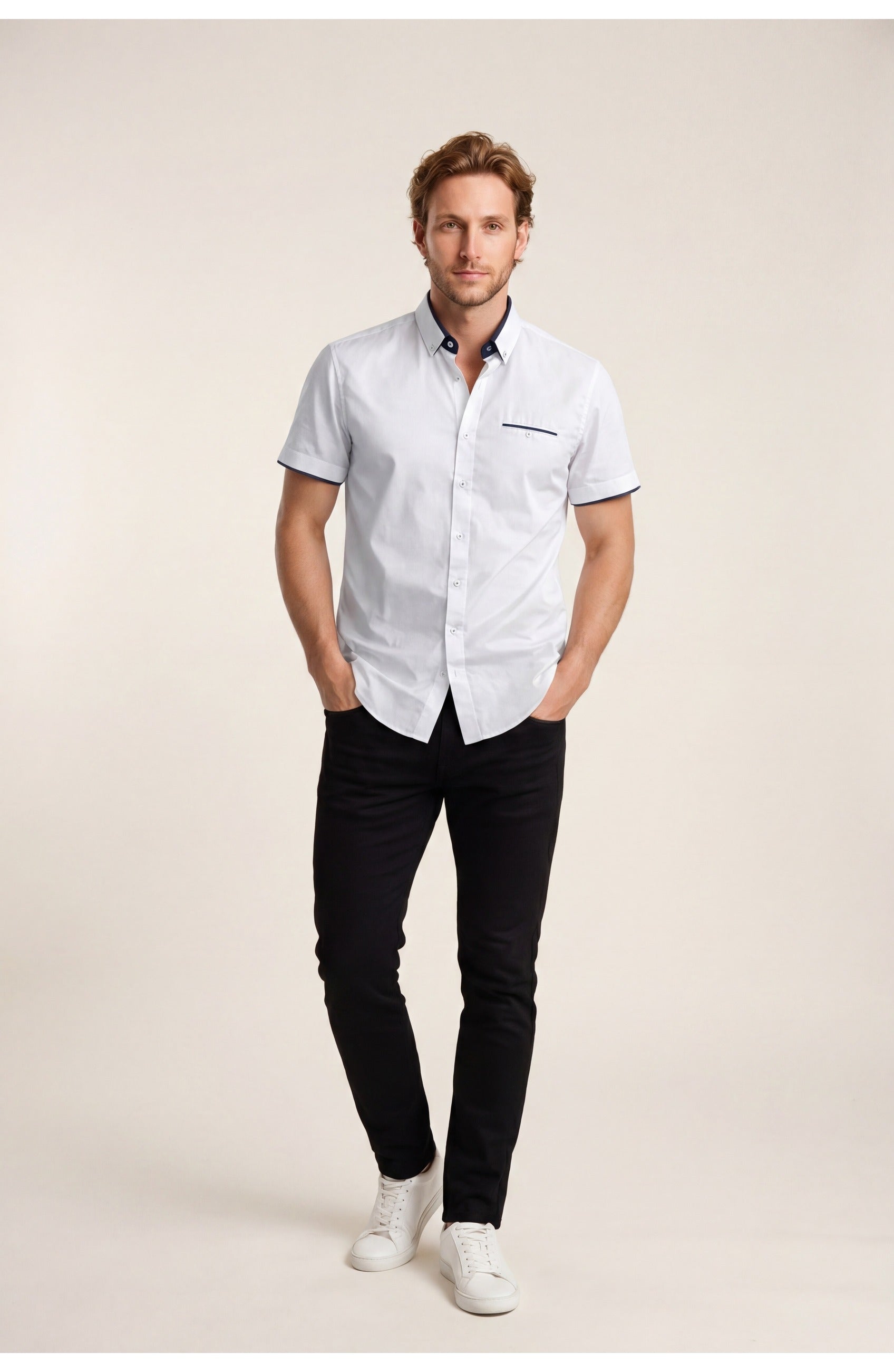 Men's Regular Fit Short Sleeve Shirt | Contrast Detail | Summer Style