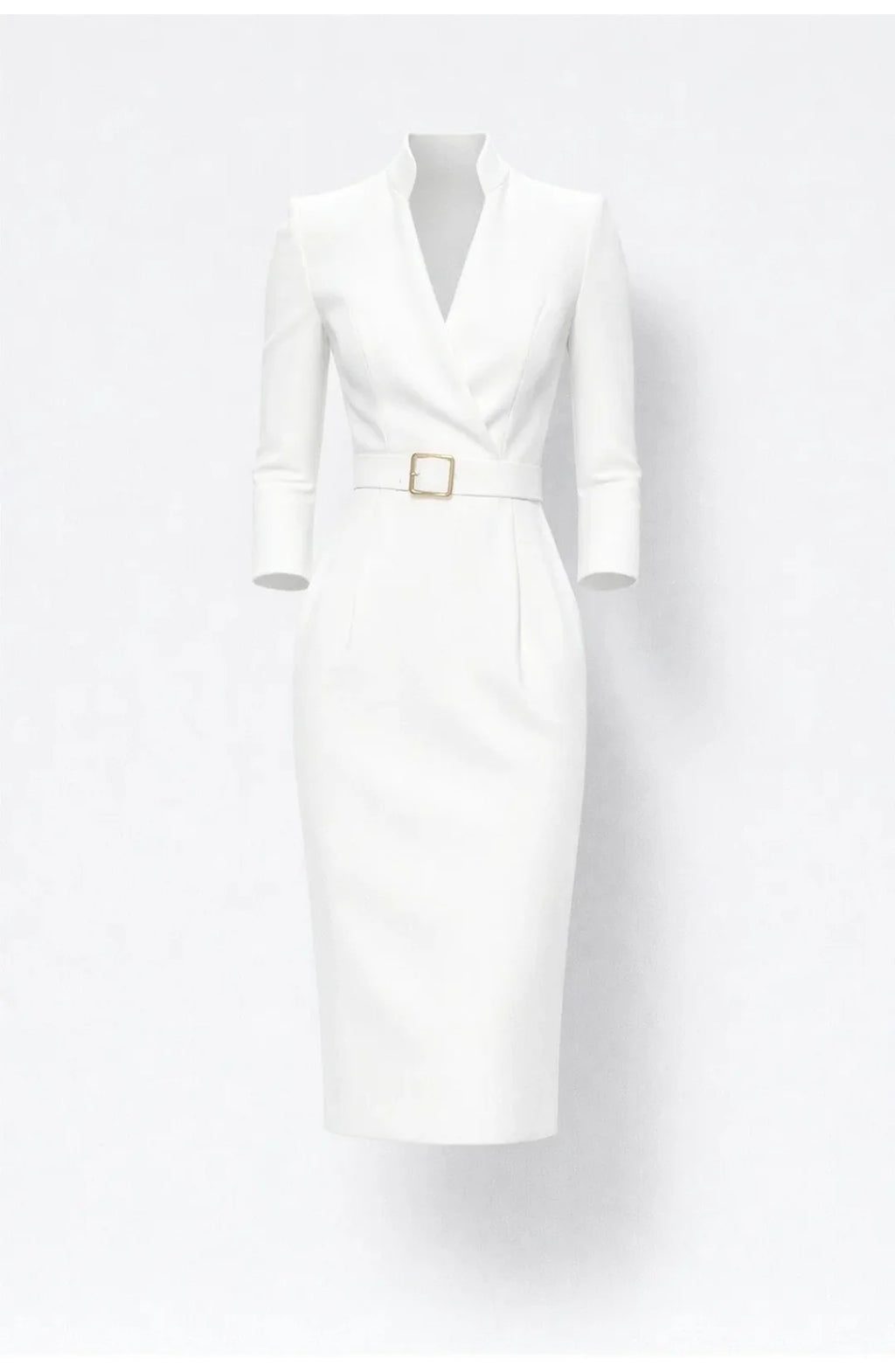 Women's Fitted Midi Dress | Belted Waist | V-Neck