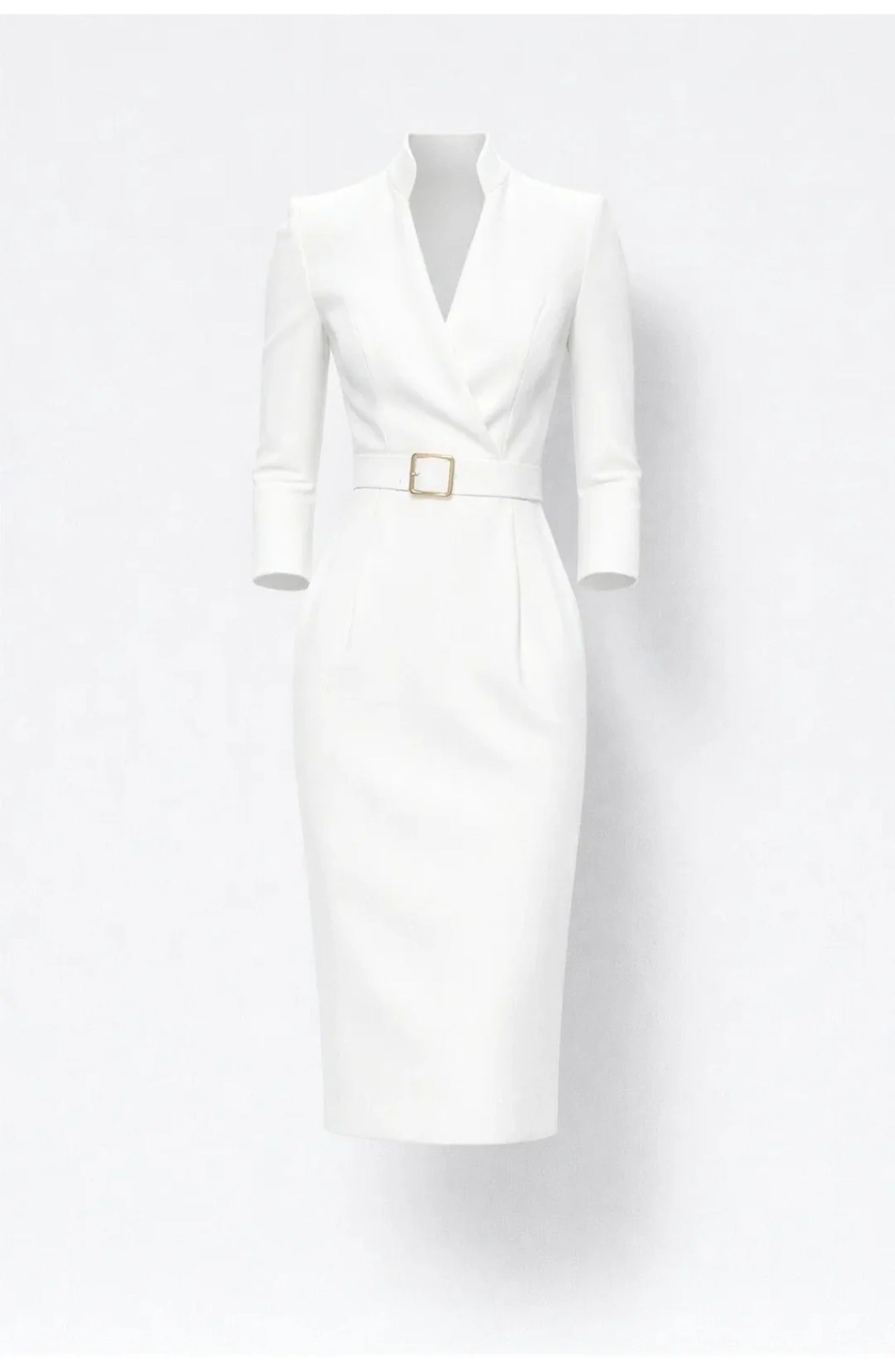 Women's Fitted Midi Dress | Belted Waist | V-Neck