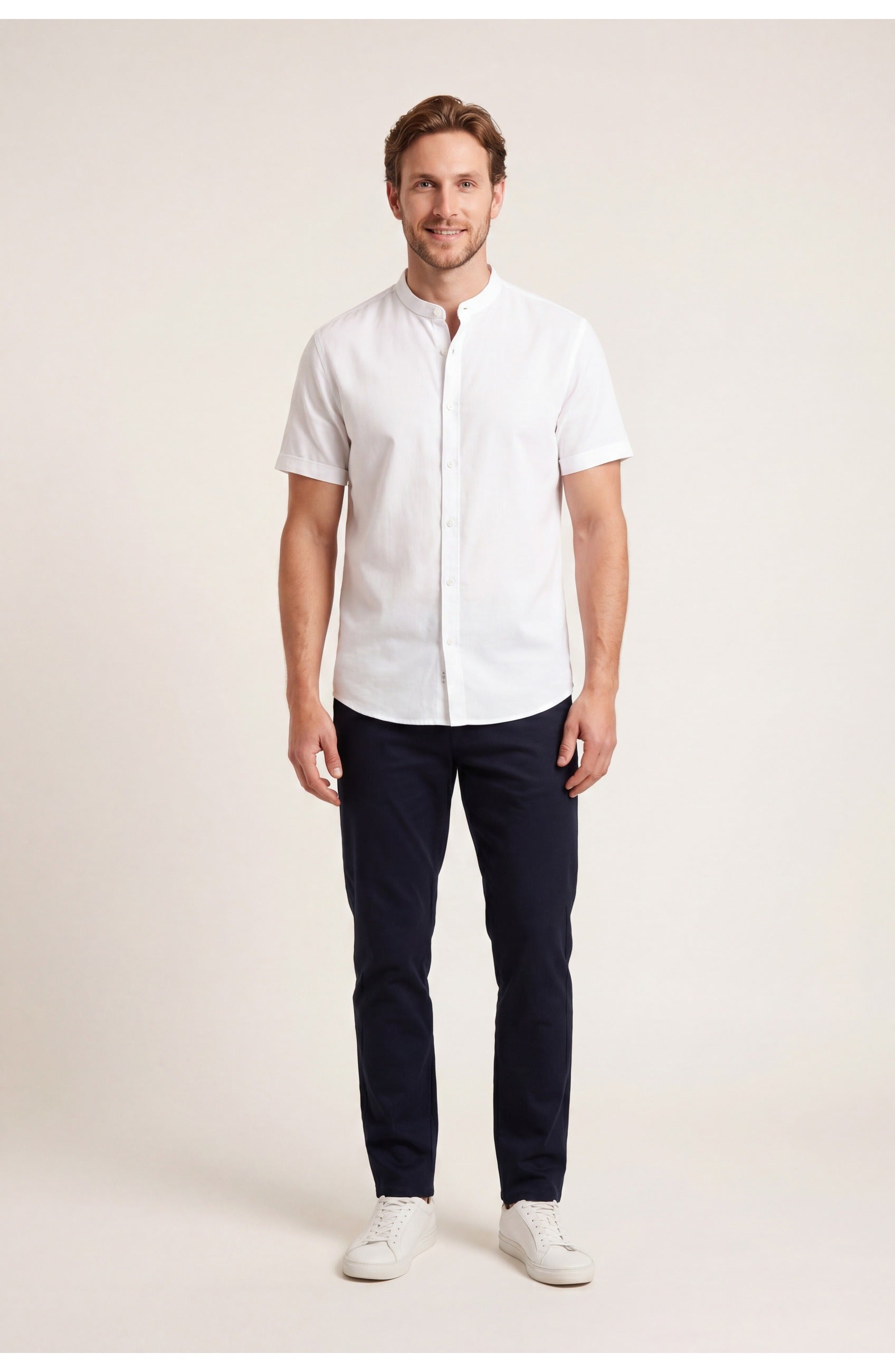 Men's Relaxed Fit Short Sleeve Shirt | Stand-Up Collar | Summer Style