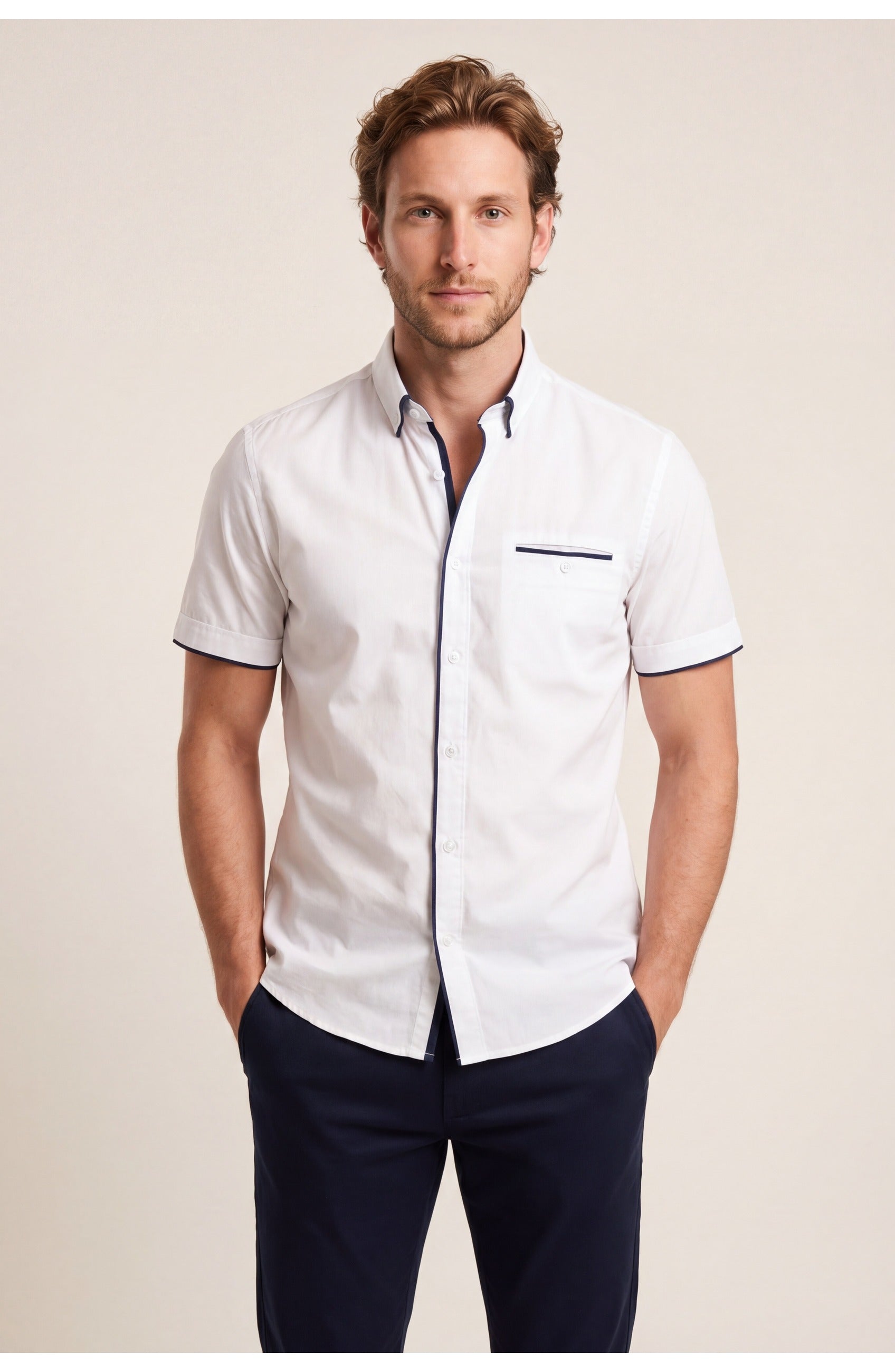 Men's Regular Fit Short Sleeve Shirt | Contrast Detail | Summer Style