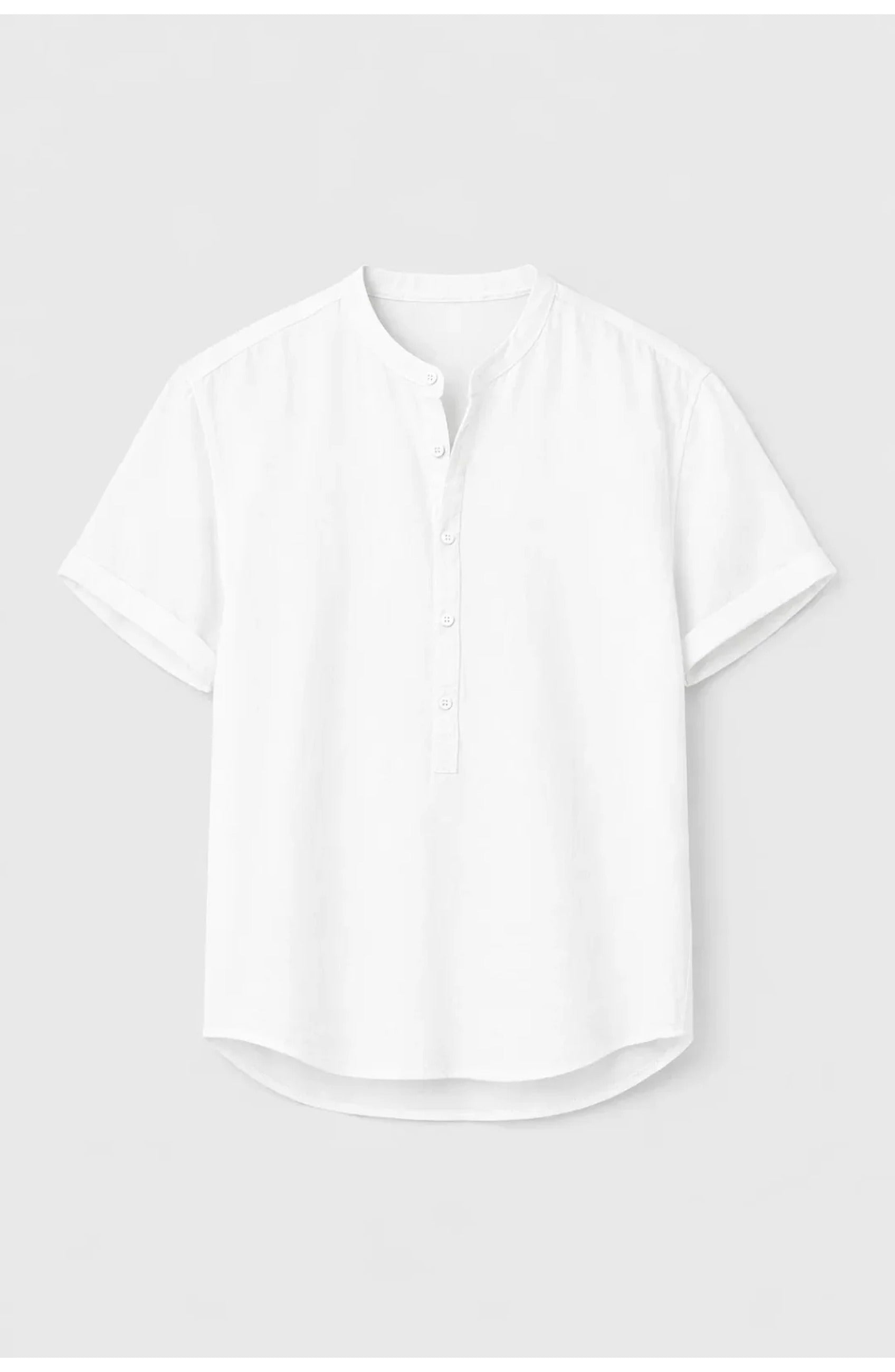 Men's Relaxed Fit Short Sleeve Shirt | Stand-Up Collar | Summer Style
