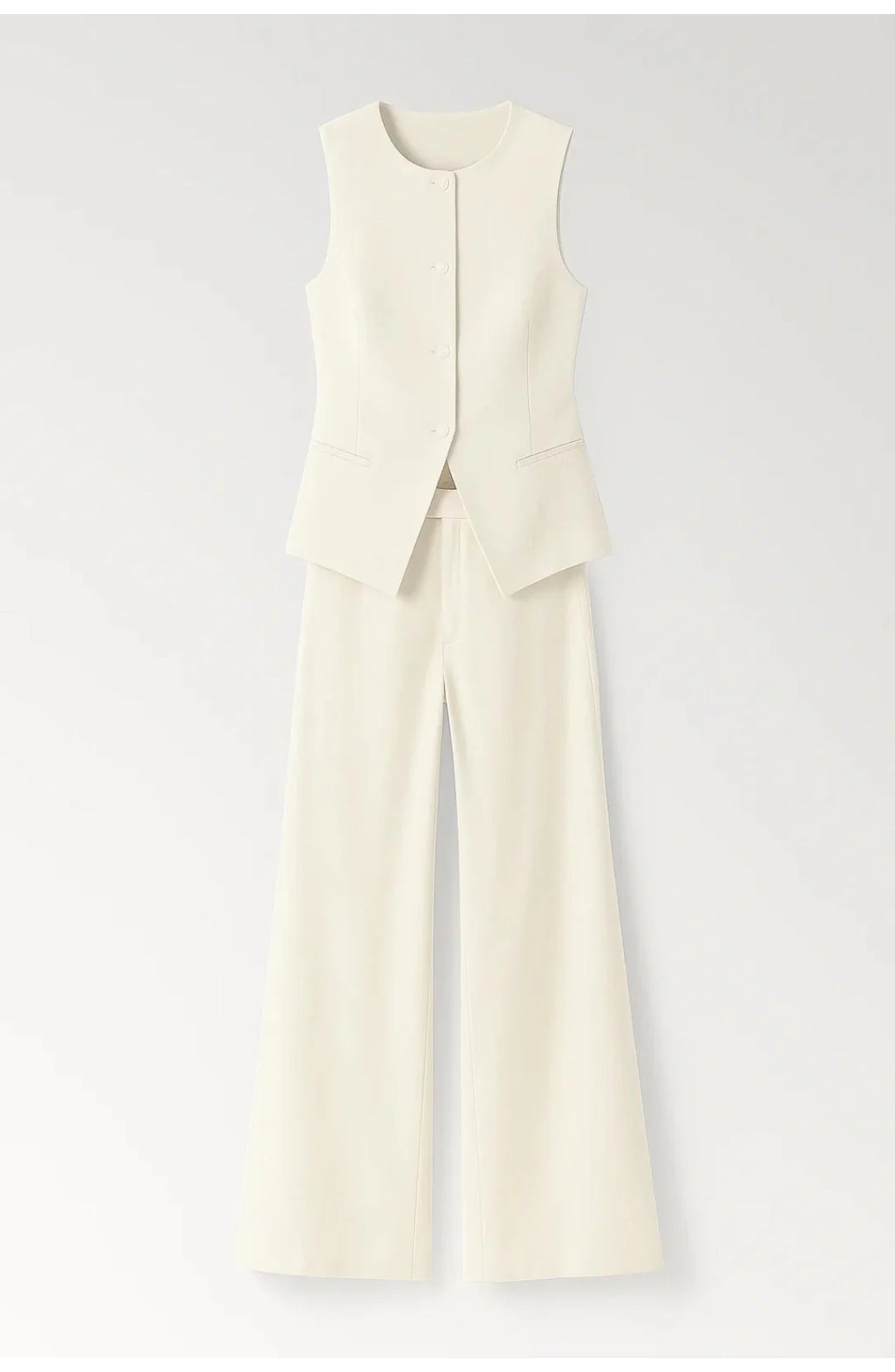 Women's Tailored Co-Ord Set | Vest with Wide Trousers and Asymmetric Hem | Elegant Style