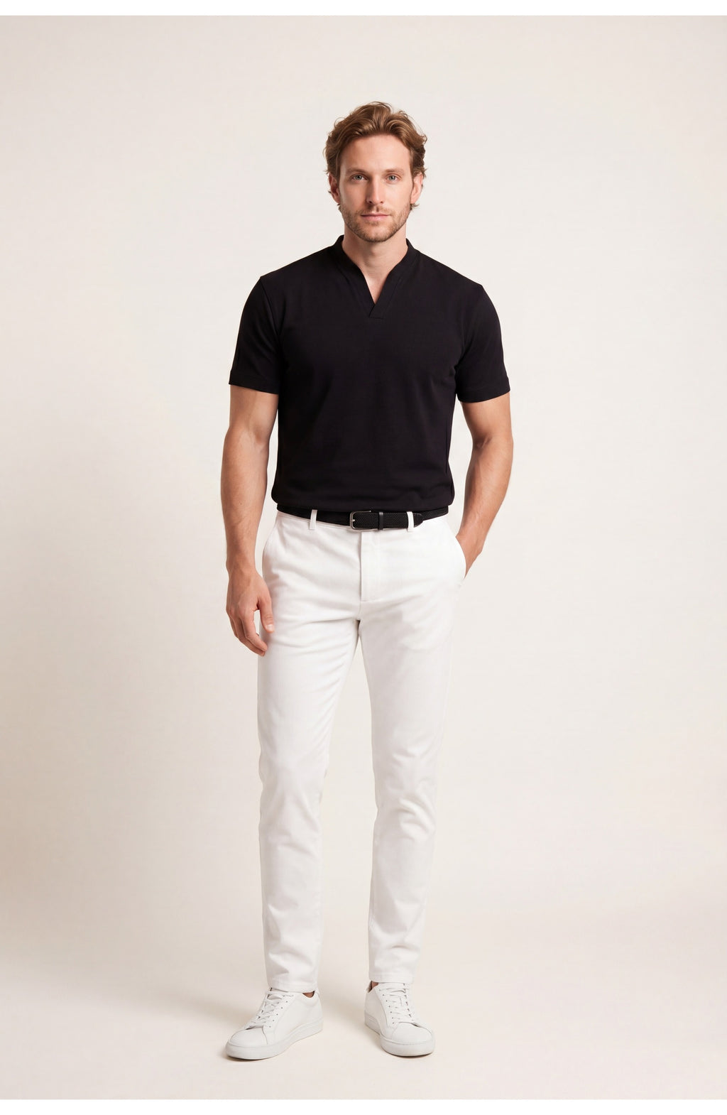 Men's High Neck T-Shirt | V-Split | Smart Casual Summer