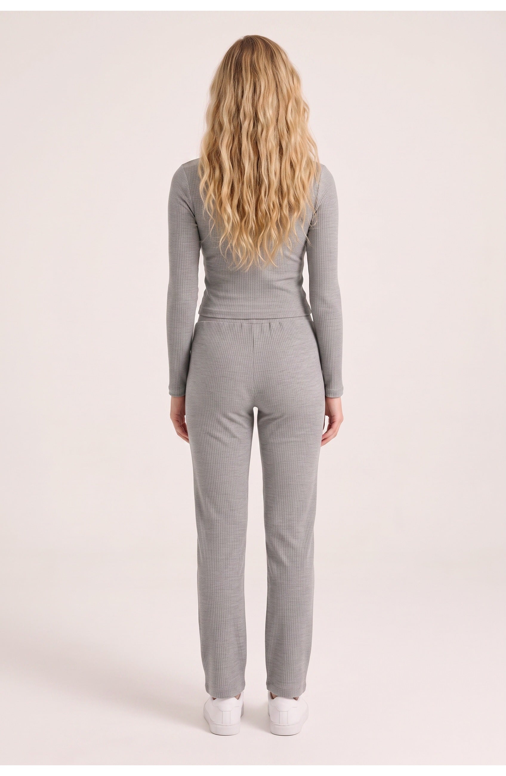 Women's Ribbed Lounge Co-Ord Set | Fitted Top and Straight Trousers