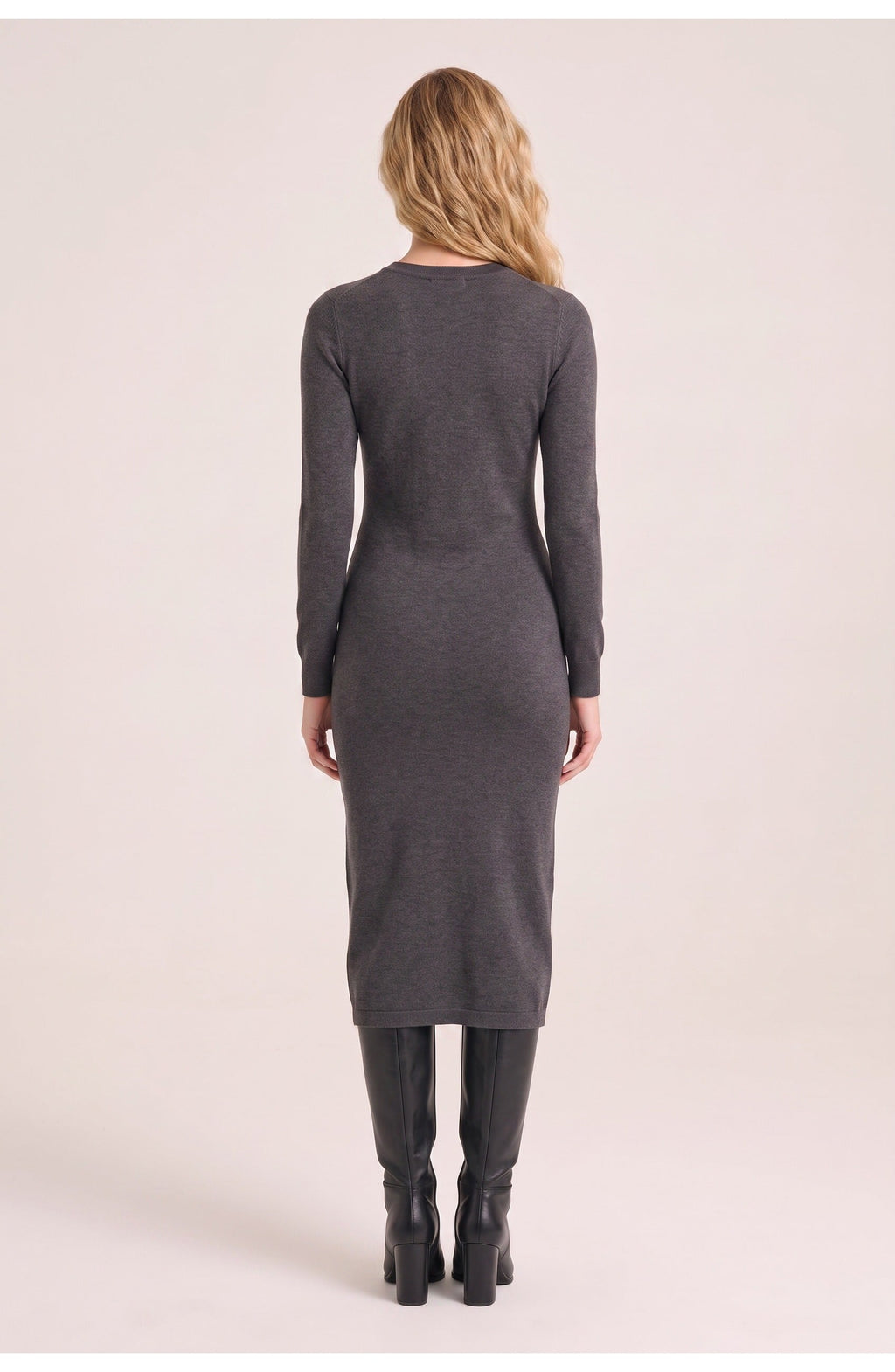 Women's Knitted Midi Dress | Crew Neck | Fitted