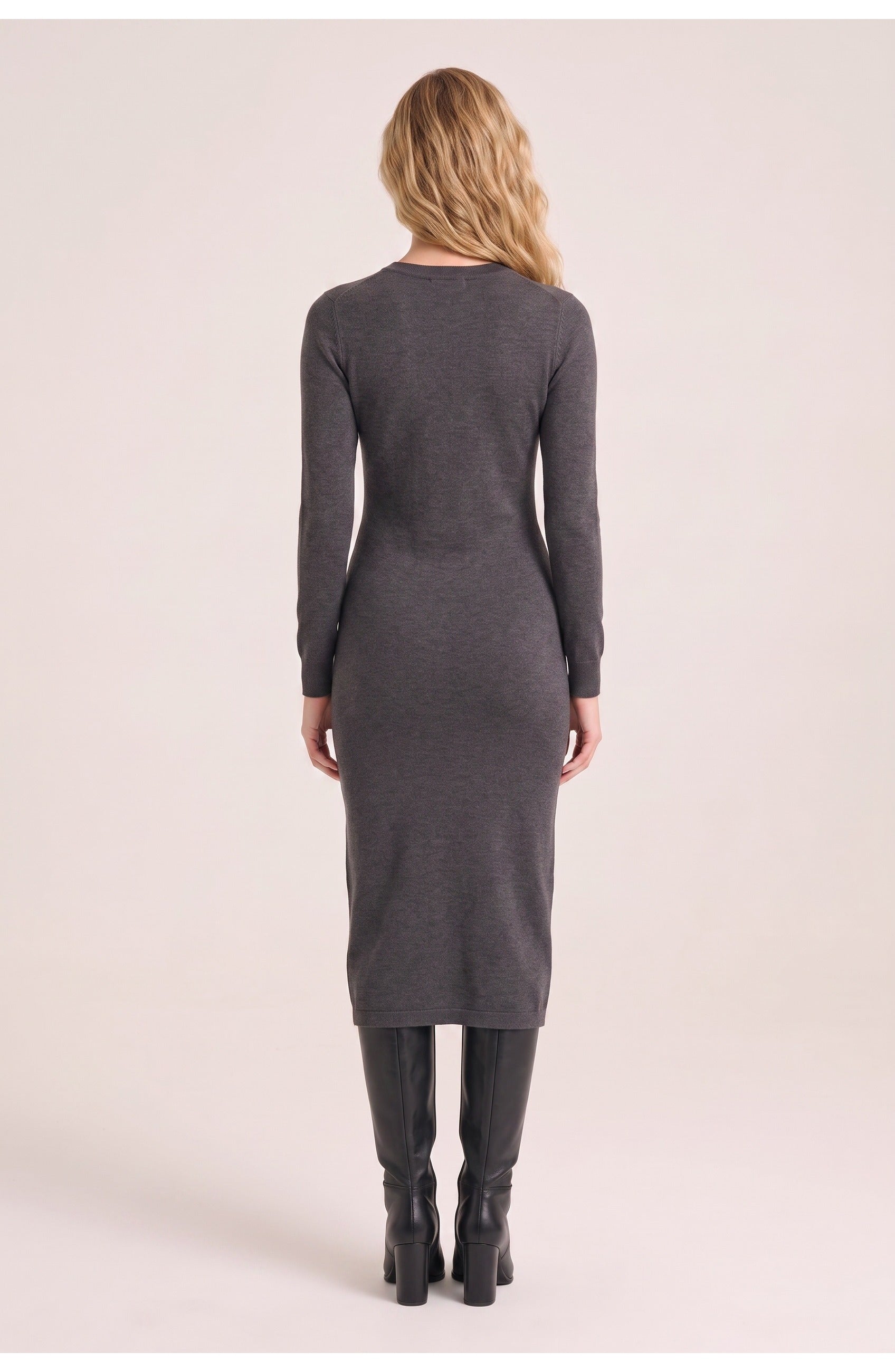 Women's Knitted Midi Dress | Crew Neck | Fitted