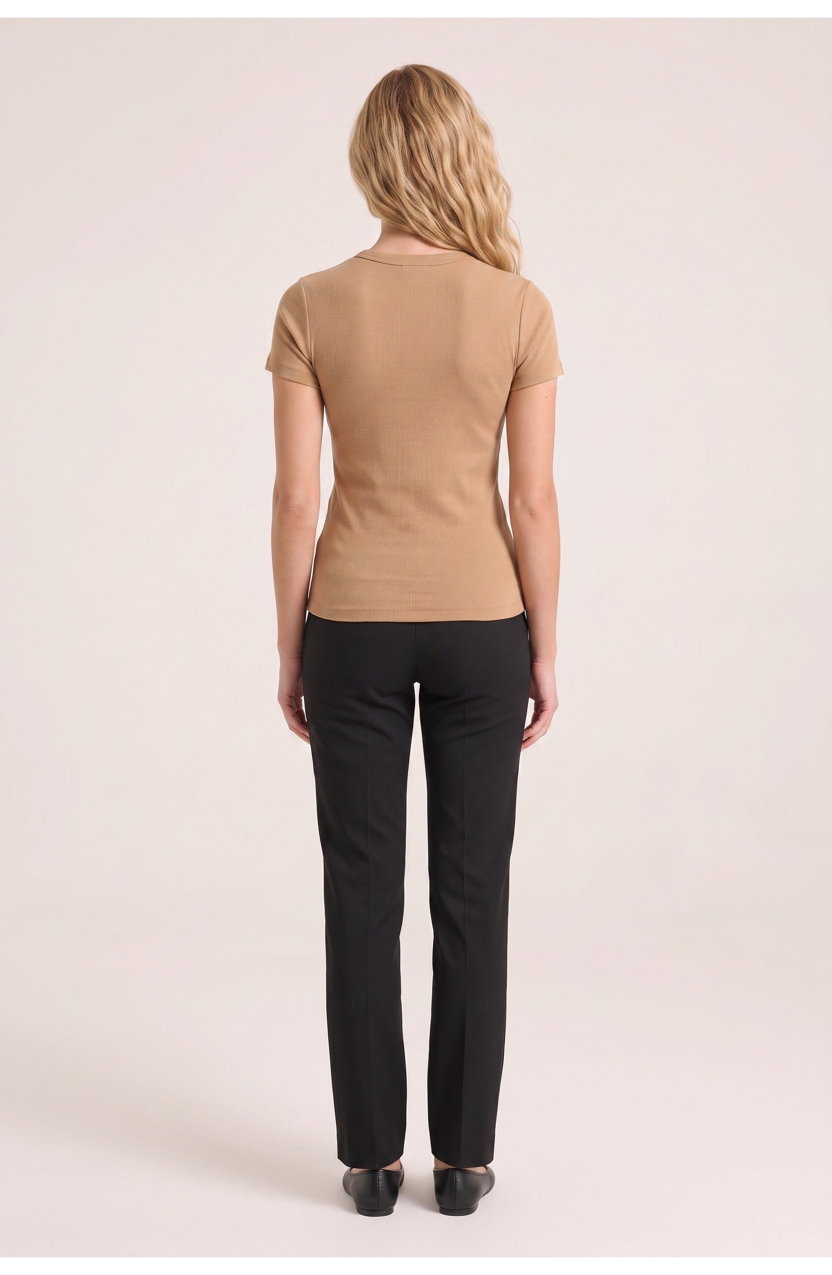 Women's Ribbed Crew Neck T-Shirt | Short Sleeves | Fitted