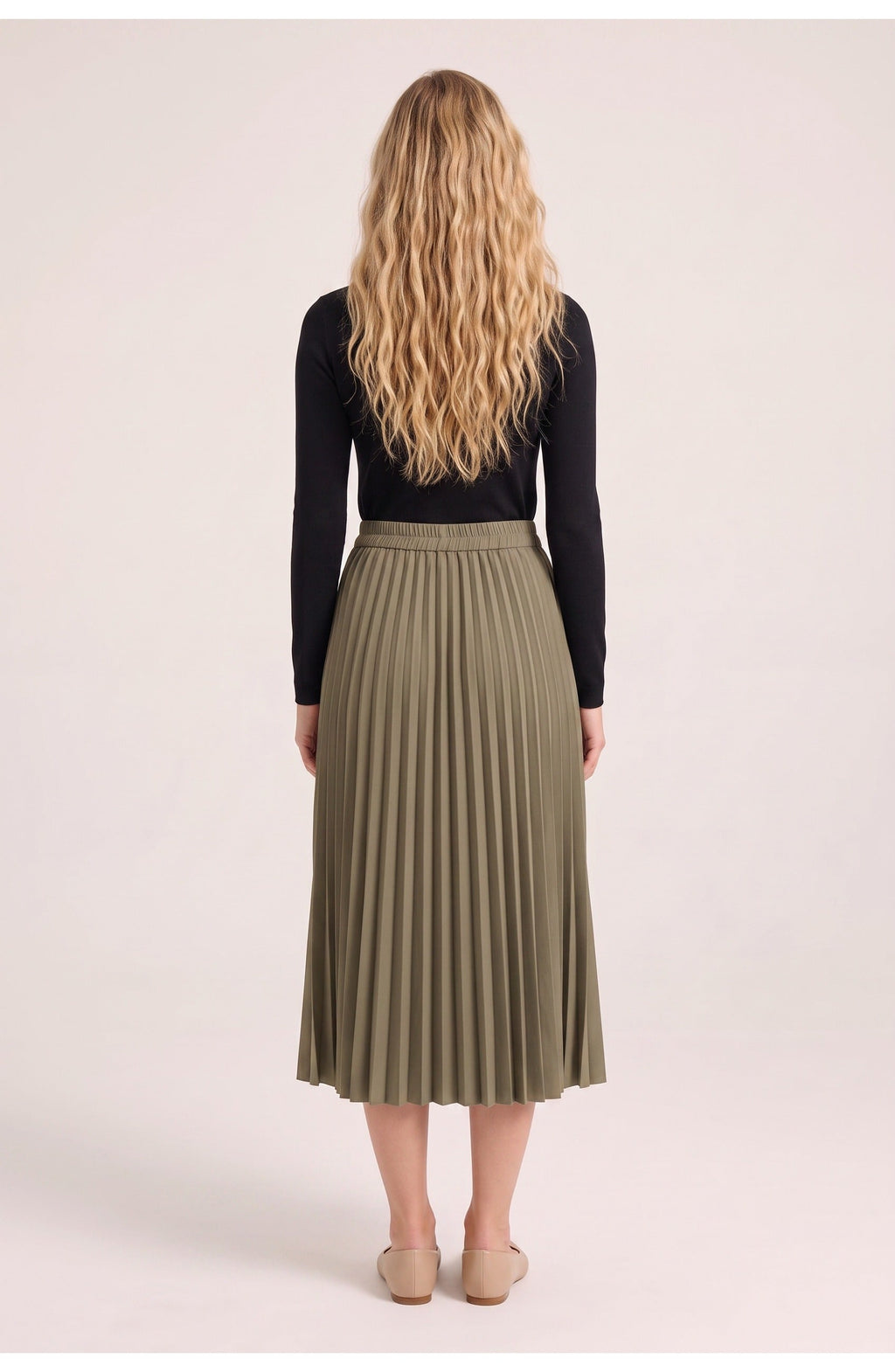 Women's Pleated Midi Skirt | Elastic Waist | A-Line