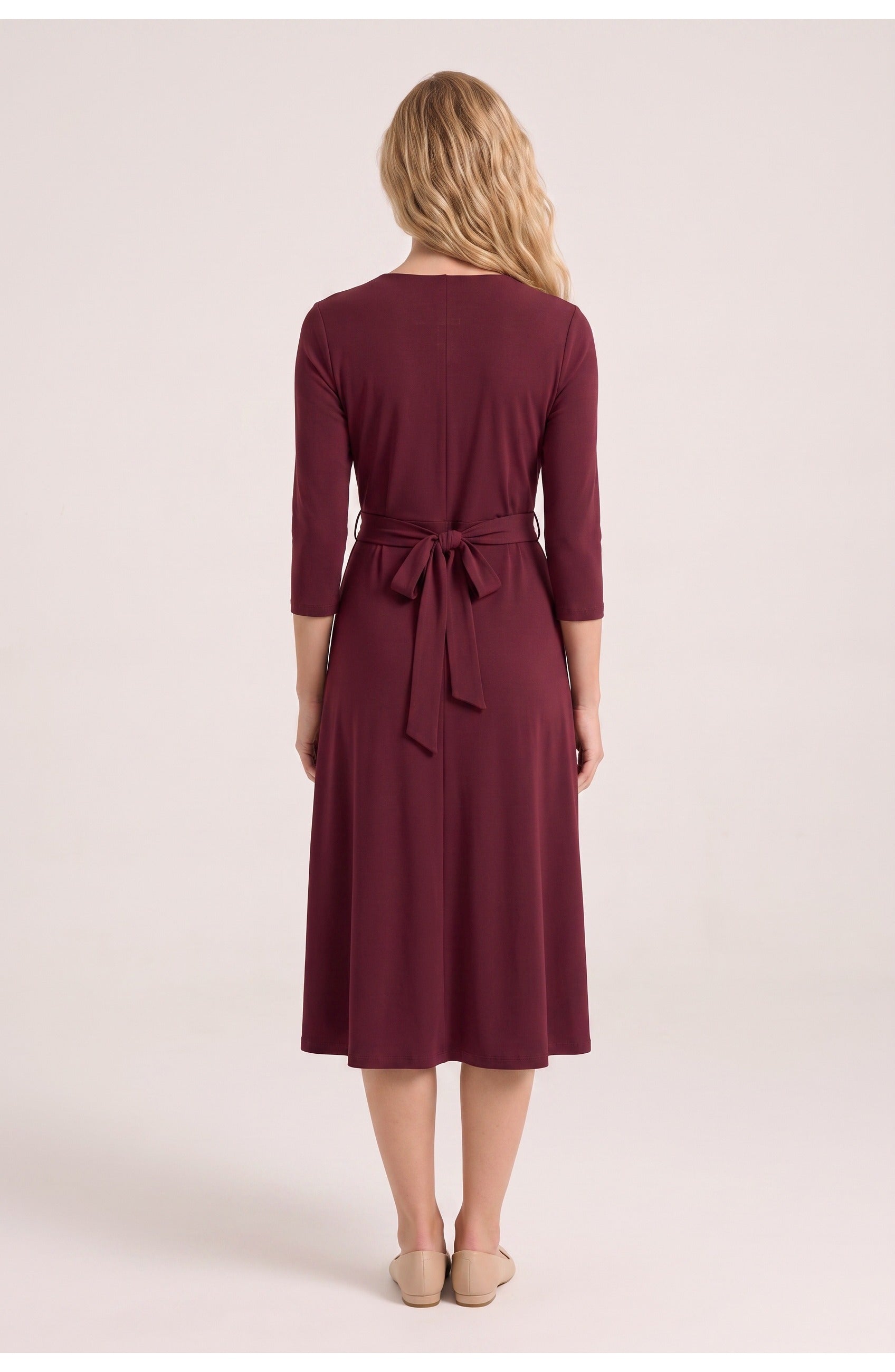 Women's Wrap Midi Dress | Surplice V-Neck | Tie Waist